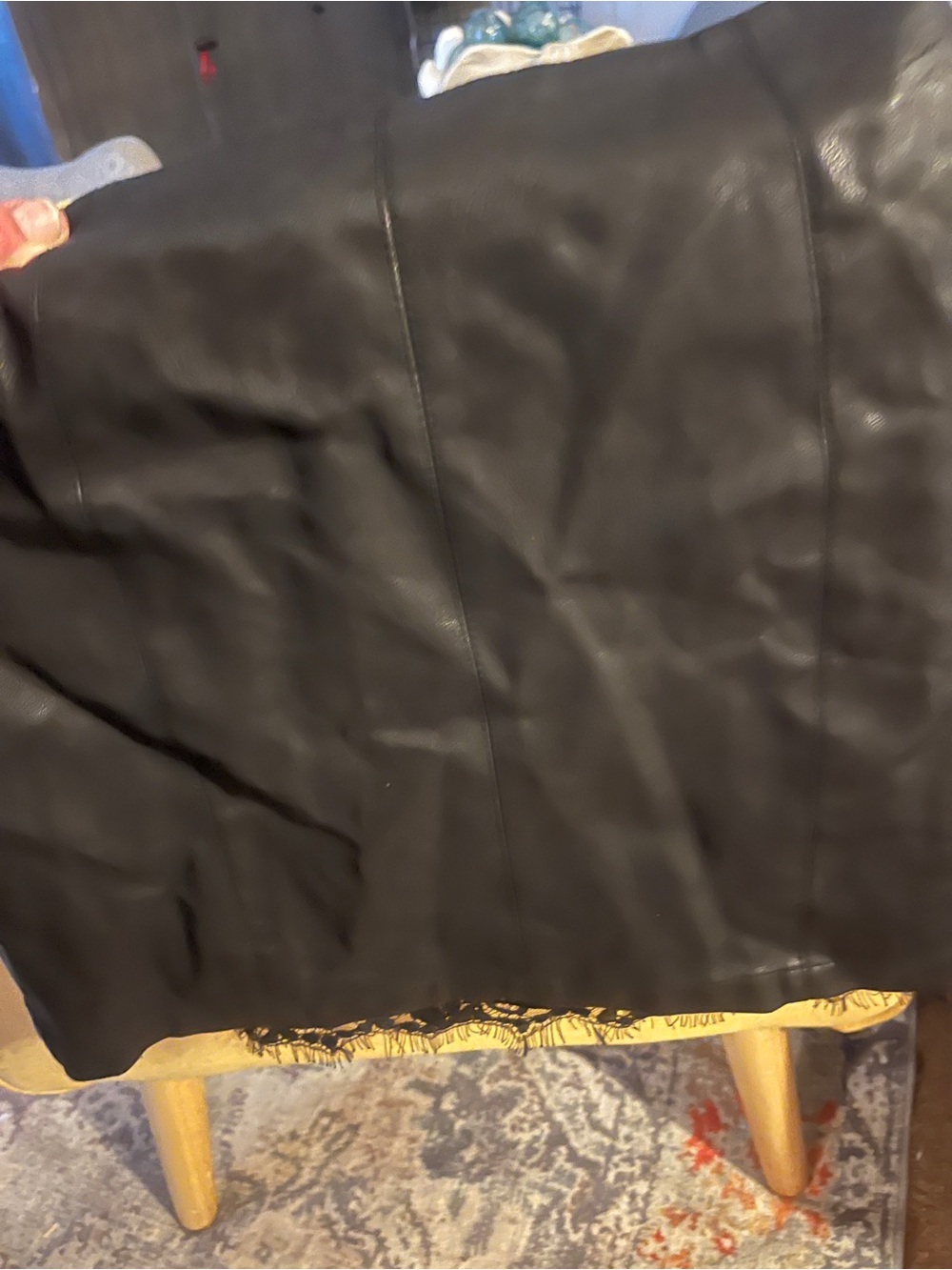 Classic Black Faux Leather miniSkirt with lace hem detail